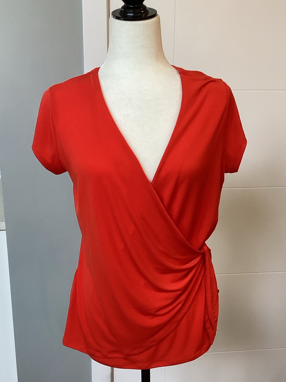 Tahari Bright Red V-Neck Blouse